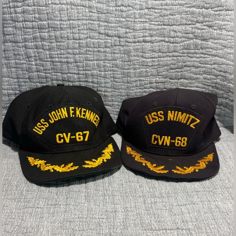 2 Vintage New Era Military Hats. USS John F Kennedy CV-67 & USS Nimitz CVN-68